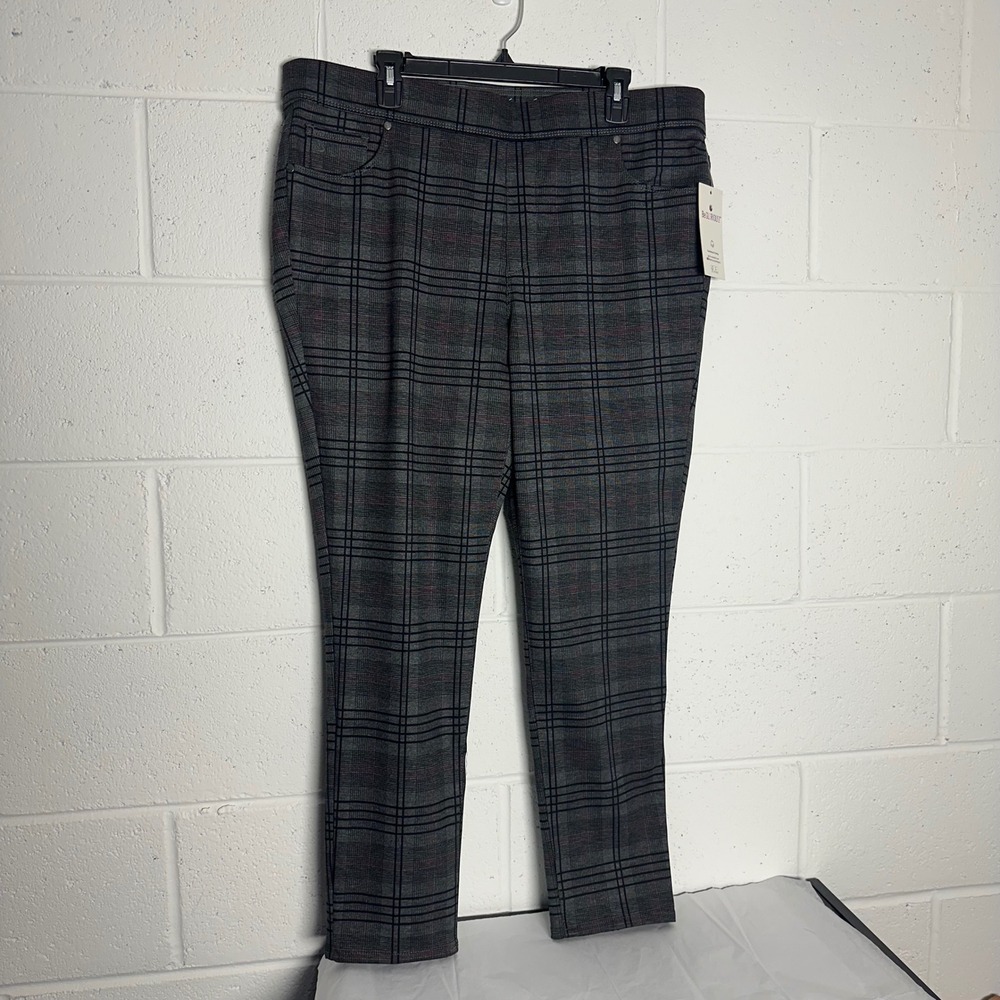 Gloria Vanderbilt Avery Slim Leg Ponte Pants 18W Grey Plaid Mid Rise Slimming